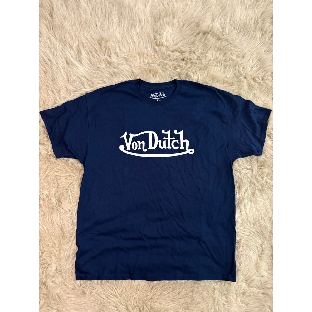 Von Dutch Mens Navy Blue Graphic Logo T-Shirt XL Short Sleeve Crew Neck Tee NWOT